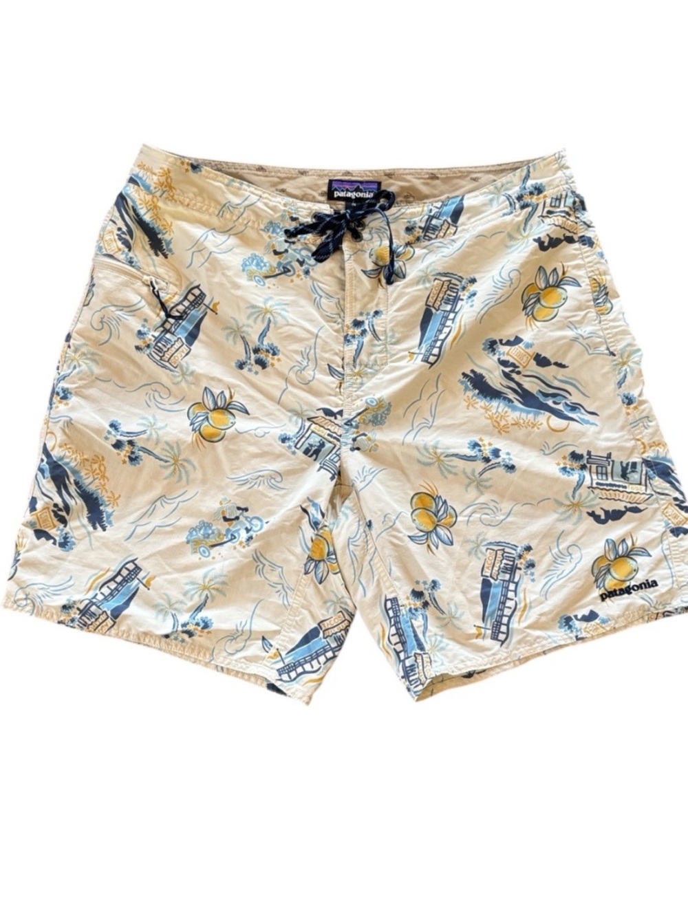 Patagonia Mango‎ Beach Pattern Palm Trees Stretch Board Shorts Size 36